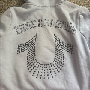 True Religion Girls White Hoodie with Rhinestone Horseshoe